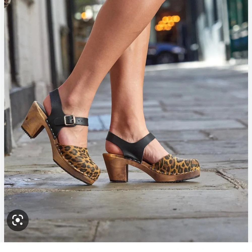 Sanita Calf Hair Animal Hair Leopard Sling Back Clogs Size 38